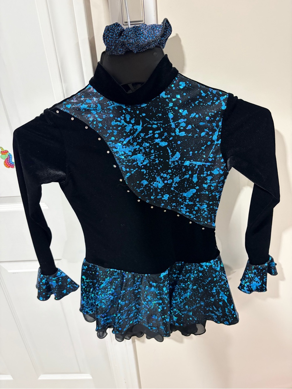 Girls' Black & Blue Sparkle Figure Skating Dress